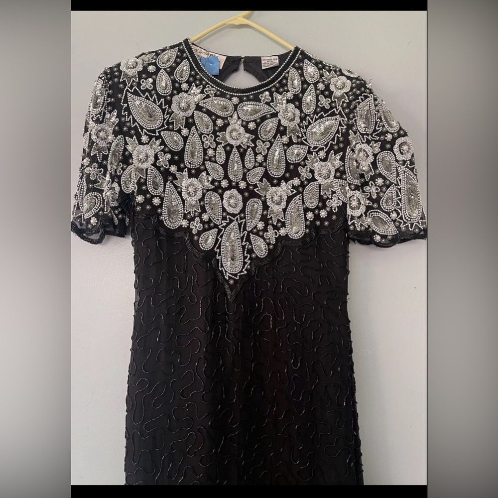 Laurence Kazar 100% Pure Silk Wear Beaded And Sequin Black Gown ￼
